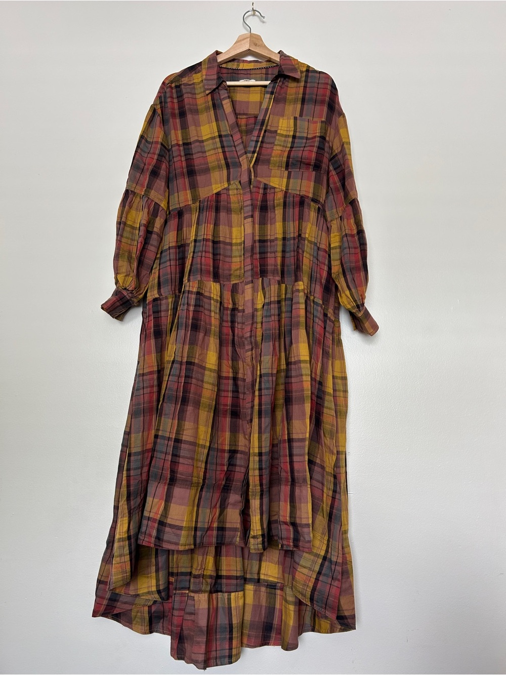 Pilcro Mustard Red Plaid High-Low Dress